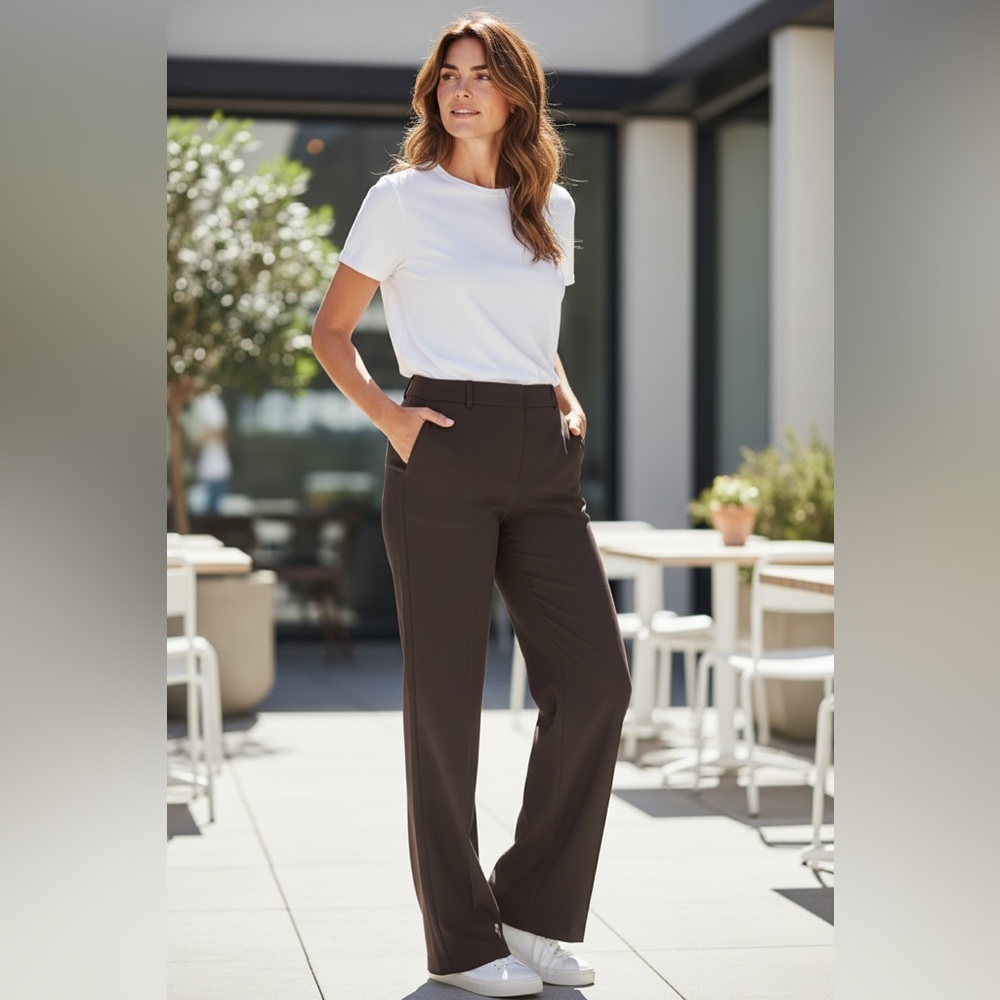 Rafaella Straight Wide-Leg Pants in‎ Brown